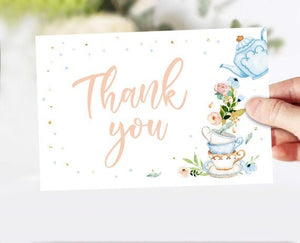 Tea Party Thank you Card Floral Tea Baby Shower Thank You Note 4x6" Boy Blue Tea Birthday Tea for Two PRINTABLE Instant Download 0349