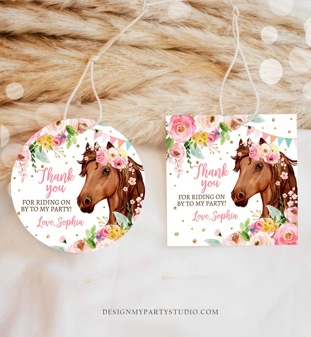 Editable Cowgirl Favor Tags Tags Horse Birthday Party Favor Thank you Sticker Girl Horse Party Floral Download Template PRINTABLE Corjl 0408