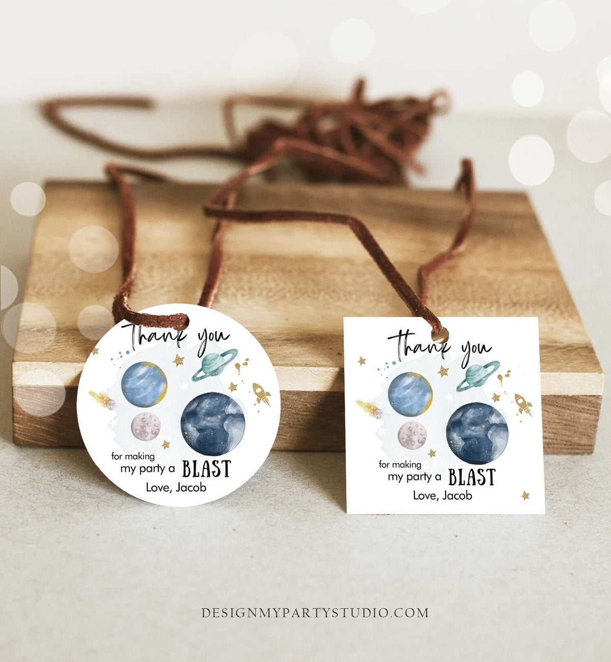 Editable Outer Space Favor Tags Space Birthday Thank you Sticker Galaxy Gift tags Trip Around the Sun Planets Template Corjl PRINTABLE 0357