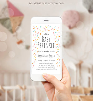 Editable Baby Sprinkle Shower Invitation Baby Shower Evite Gender Neutral Confetti Sprinkles Electronic Digital Corjl Phone Template 0216