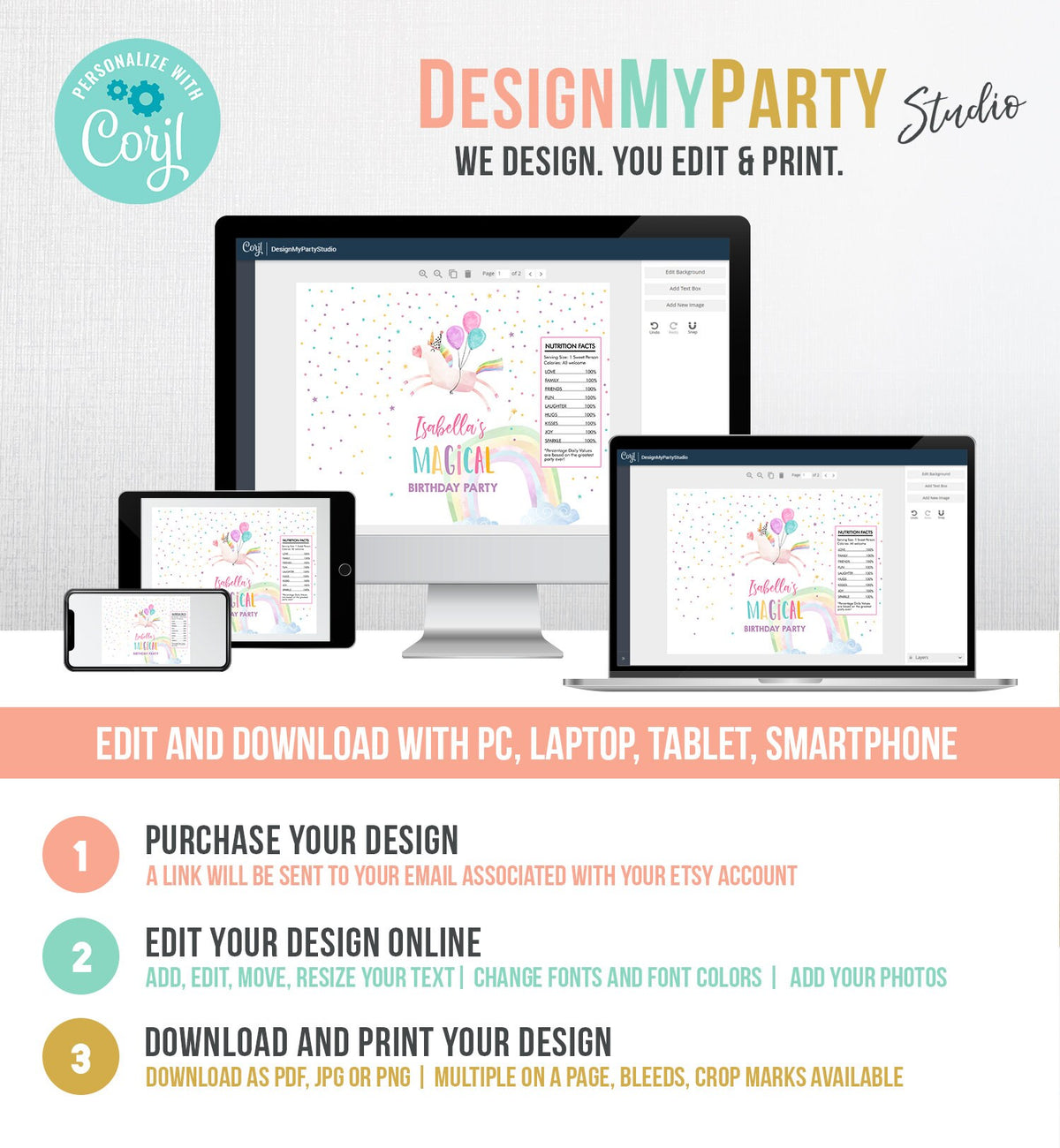 Editable Unicorn Chip Bag Magical Unicorn Birthday Party Decor Girl Rainbow Party Snack Unicorn Party Favors Digital Corjl Template 0336