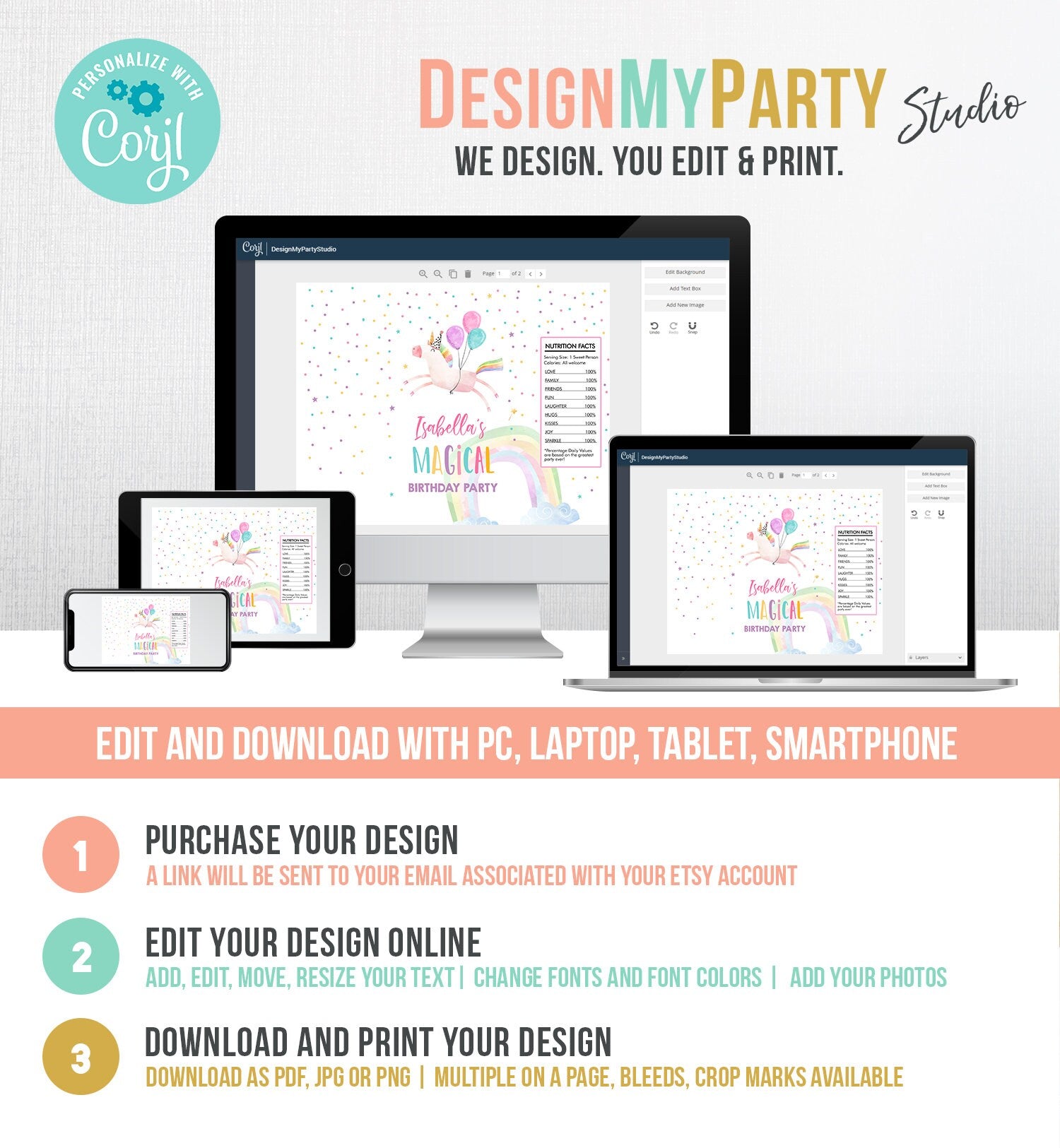 Editable Unicorn Chip Bag Magical Unicorn Birthday Party Decor Girl Rainbow Party Snack Unicorn Party Favors Digital Corjl Template 0336