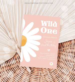 Editable Daisy Birthday Party Invitation Wild One Floral Girl Boho Pink First Birthday 1st Digital Download Template Corjl Printable 0410