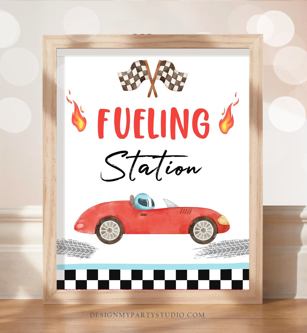 Fueling Station Race Car Sign Race Car Birthday Party Sign Two Fast Birthday Party Red Vintage Racing Car Drinks Download Printable 0424