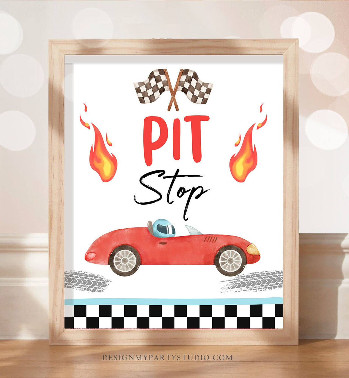 Pit Stop Race Car Sign Race Car Birthday Party Sign Two Fast Birthday Party Red Vintage Racing Car Decorations Download Printable 0424