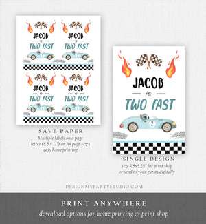 Editable Two Fast Capri Sun Labels Juice Pouch Labels Race Car Birthday Boy Growing Up Two Fast Blue Download Corjl Template Printable 0424