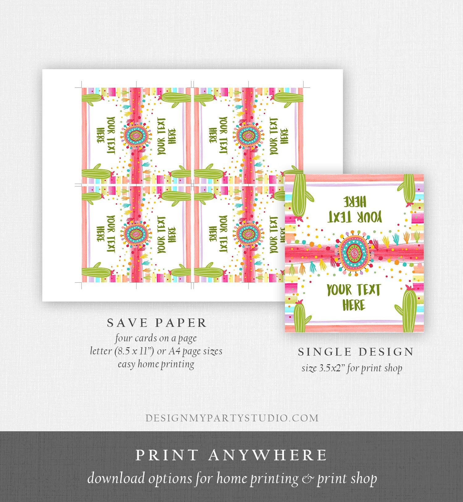 Editable Fiesta Cactus Food Labels Fiesta Party Place Card Tent Card Birthday Baby Shower Mexican Fiesta TwosDay Template Printable 0134