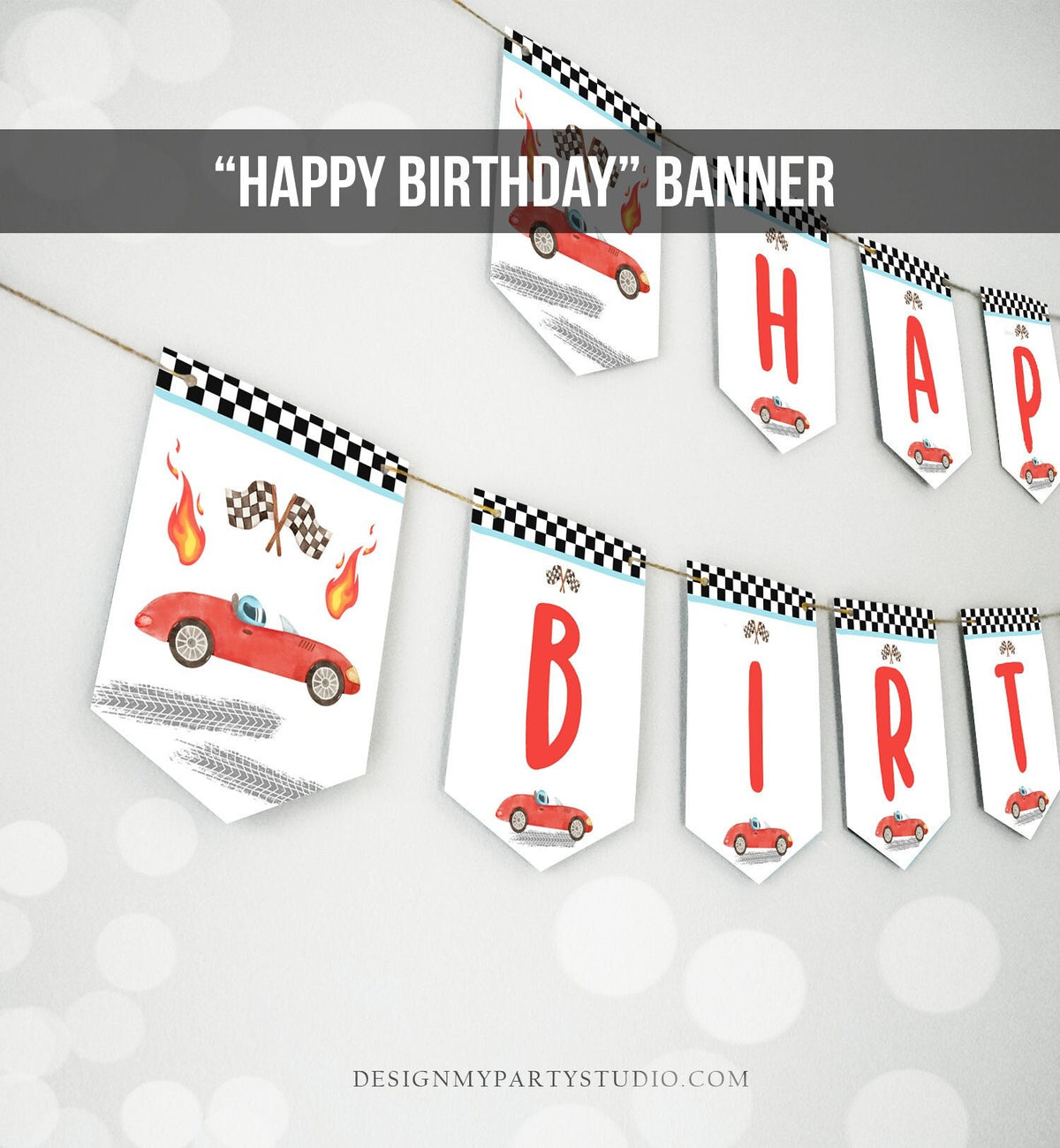 Happy Birthday Banner Race Car Banner Boy Race Car Birthday Decorations Growing Up Two Fast 2 Red Instant Digital Download Printable 0424