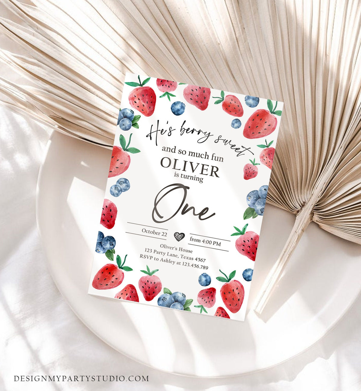 Editable Berry Sweet Birthday Invitation Blueberry Strawberry Picking Party Farmers Market Twin Digital Evite Template Printable 0399