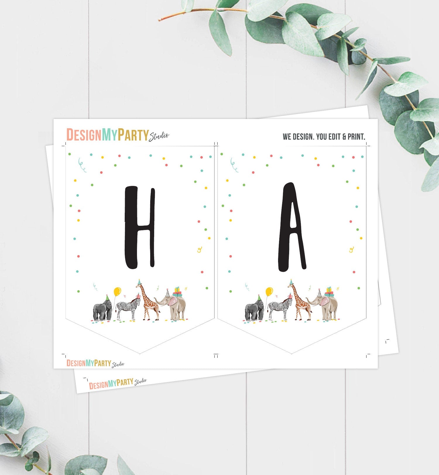 Happy Birthday Banner Party Animals Safari Animals Wild One Birthday Zoo Decorations Boy Girl Jungle Instant download PRINTABLE DIGITAL 0142