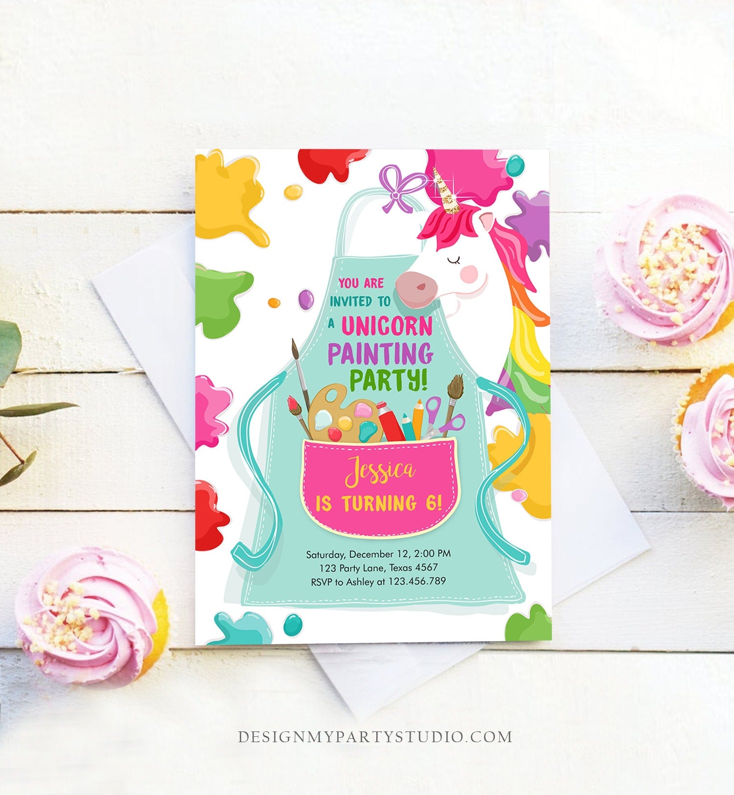 Editable Unicorn Painting Party Invitation Art Party Birthday Girl Paint Craft Party Digital Download Evite Template Printable 0319