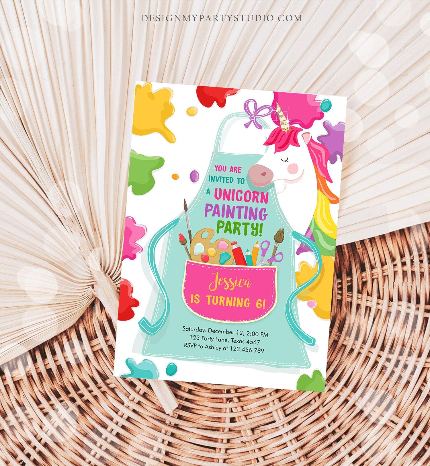 Editable Unicorn Painting Party Invitation Art Party Birthday Girl Paint Craft Party Digital Download Evite Template Printable 0319