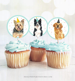 Puppy Dog Cupcake Toppers Puppy Favor Tags Puppy Birthday Dog Boy Pet Birthday Party Pup Puppies Decor Blue Download Digital PRINTABLE 0384