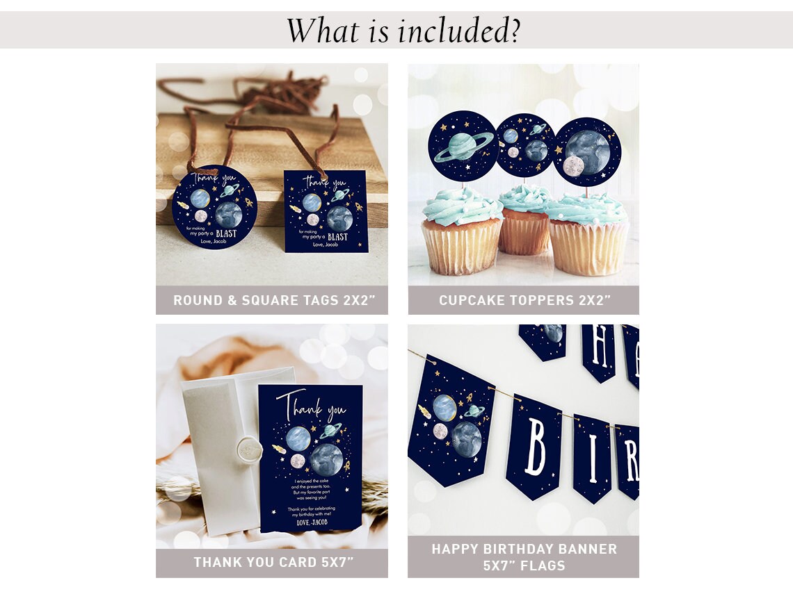 Space Birthday Invitation Bundle Space Party 1st Birthday First Trip Around the Sun Galaxy Boy Astronaut Digital Template Printable 0357