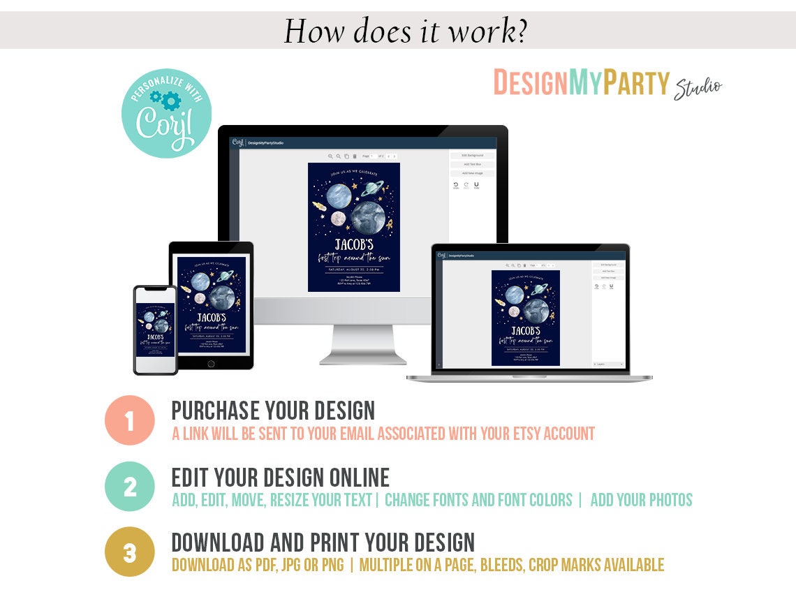 Space Birthday Invitation Bundle Space Party 1st Birthday First Trip Around the Sun Galaxy Boy Astronaut Digital Template Printable 0357