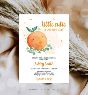 Editable Little Cutie Baby Shower Invitation Little Cutie On The Way Gender Neutral Clementine Orange Download Printable Corjl Template 0430