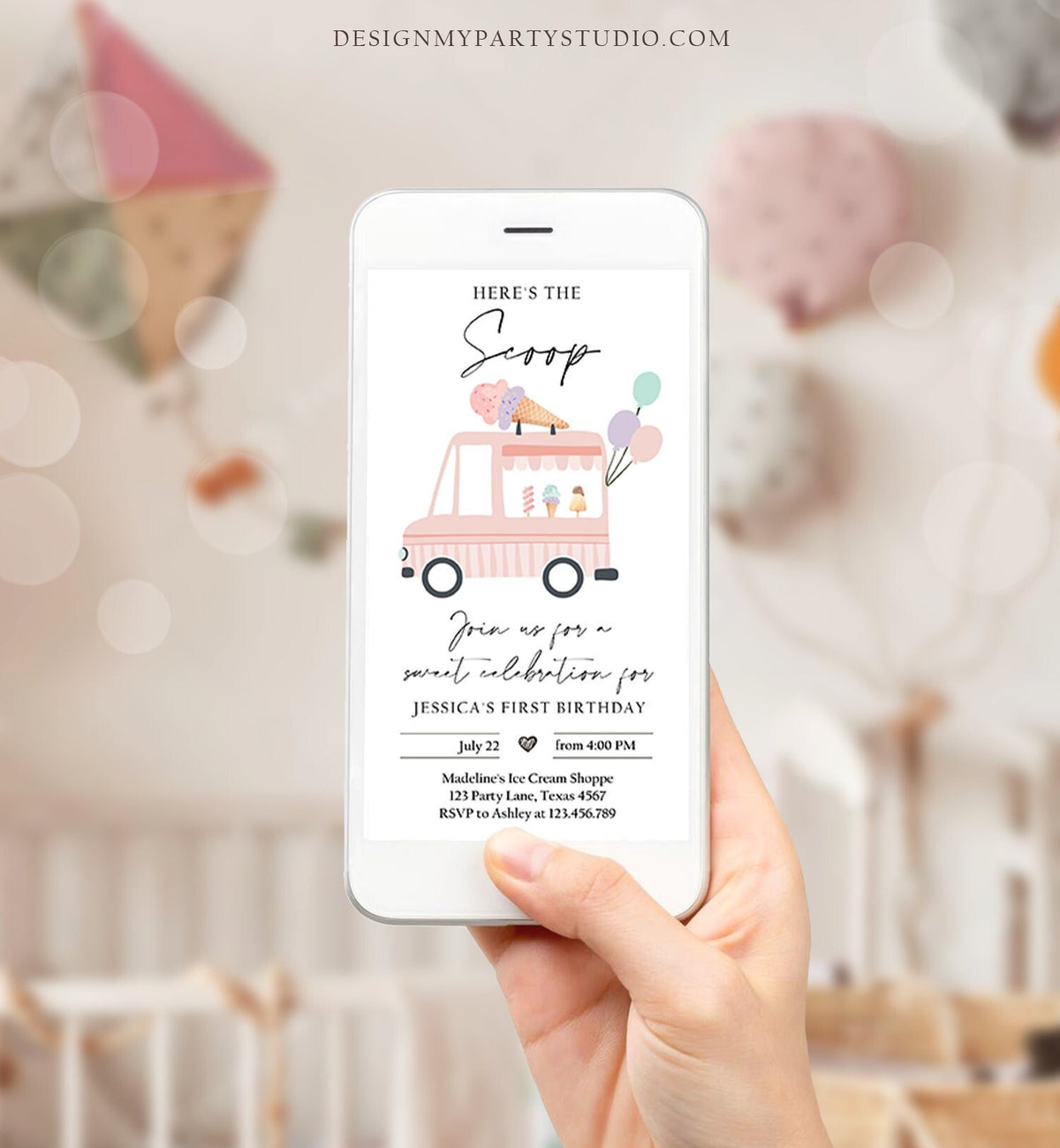 Editable Ice Cream Truck Birthday Evite Ice Cream Truck Invite Modern Ice Cream Shoppe Van The Scoop Phone Digital Download Template 0415