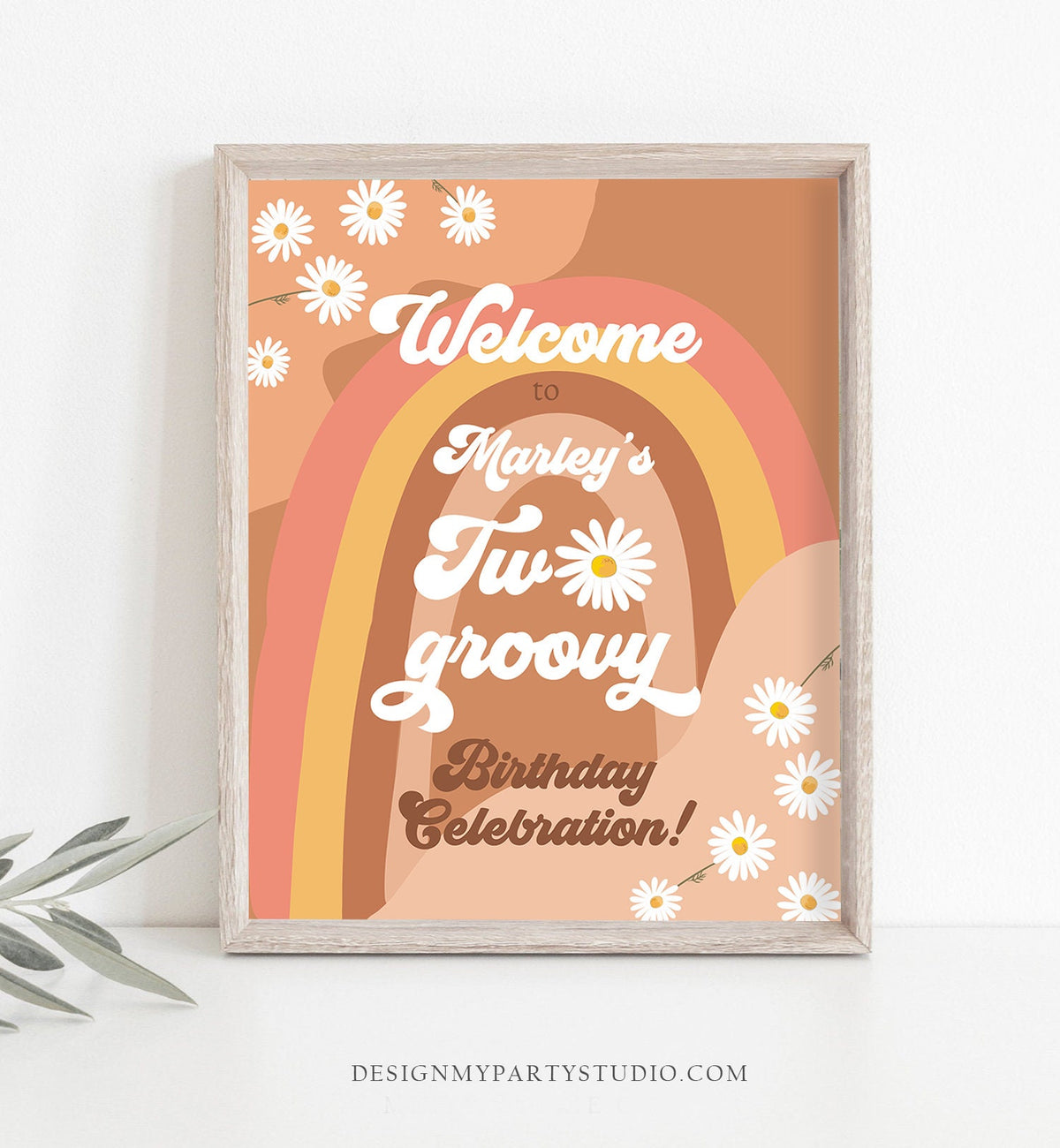 Editable Two Groovy Birthday Welcome Sign Floral Boho 2nd Birthday Welcome Sign Retro 70&#39;s Hippie Festival Digital Template Printable 0428