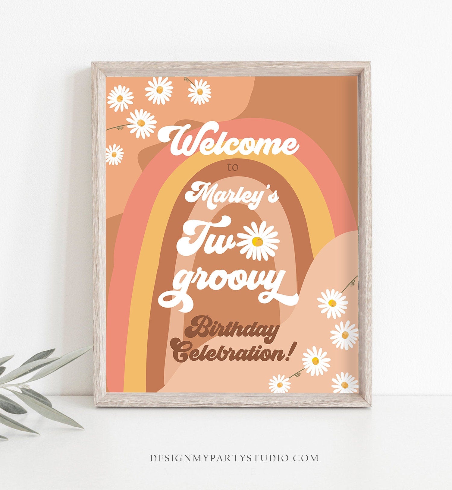 Editable Two Groovy Birthday Welcome Sign Floral Boho 2nd Birthday Welcome Sign Retro 70's Hippie Festival Digital Template Printable 0428
