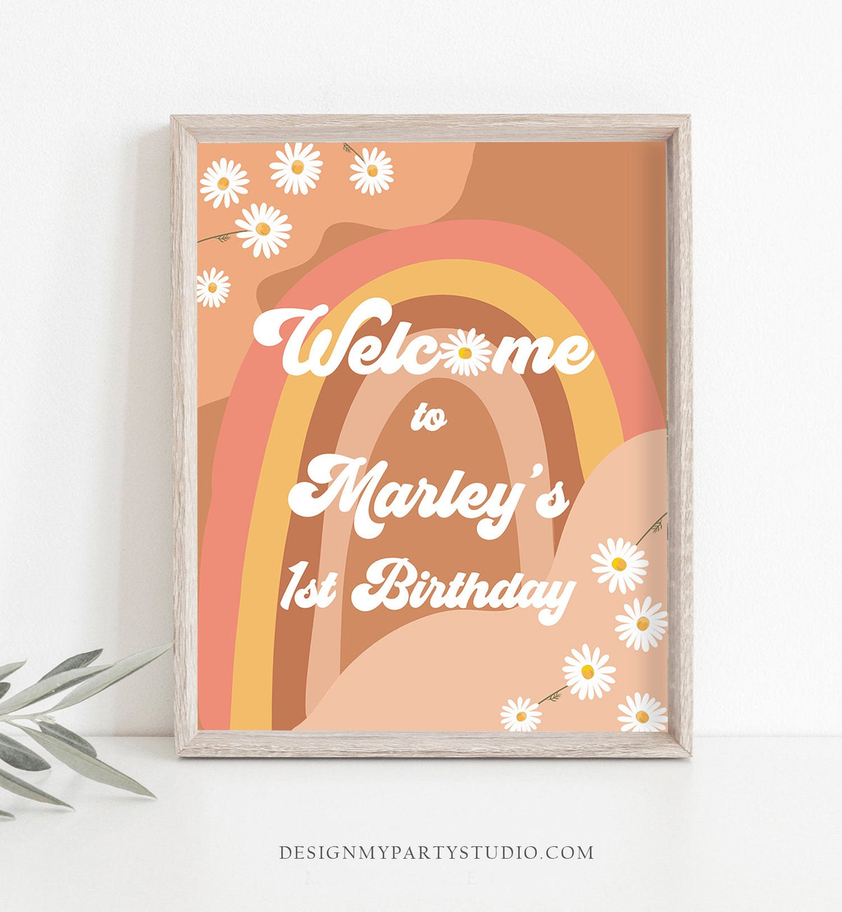 Editable Groovy Birthday Welcome Sign Floral Boho Birthday Welcome Sign Retro 70&#39;s Hippie Festival Digital Download Template Printable 0428