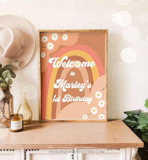 Editable Groovy Birthday Welcome Sign Floral Boho Birthday Welcome Sign Retro 70's Hippie Festival Download Template Corjl PRINTABLE 0428