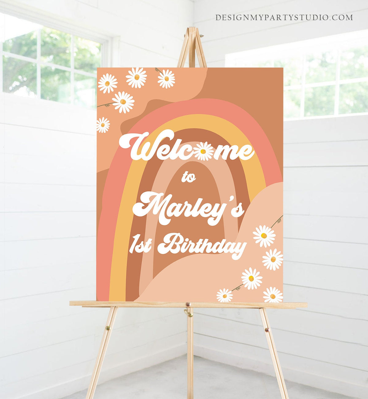 Editable Groovy Birthday Welcome Sign Floral Boho Birthday Welcome Sign Retro 70&#39;s Hippie Festival Digital Download Template Printable 0428