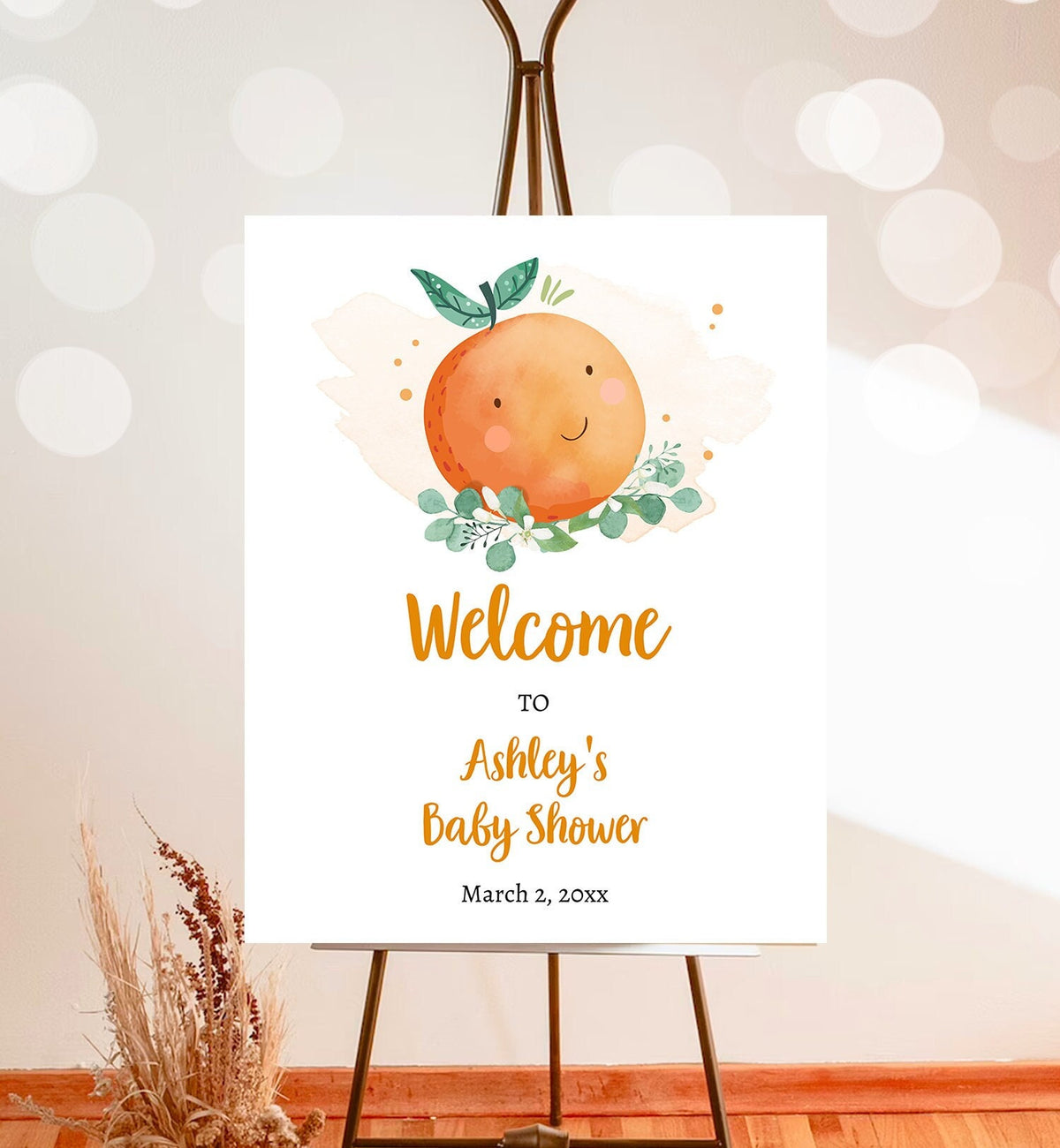 Editable Little Cutie Baby Shower Welcome Sign Cutie on The Way Clementine Orange Shower Gender Neutral Sign Printable Digital Template 0430