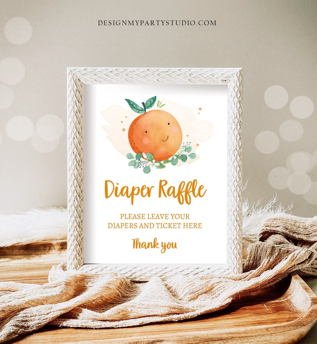 Diaper Raffle Sign Orange Baby Shower Little Cutie Couples Shower Decor Citrus Gender Neutral Diapers Orange 8x10 Download Printable 0430