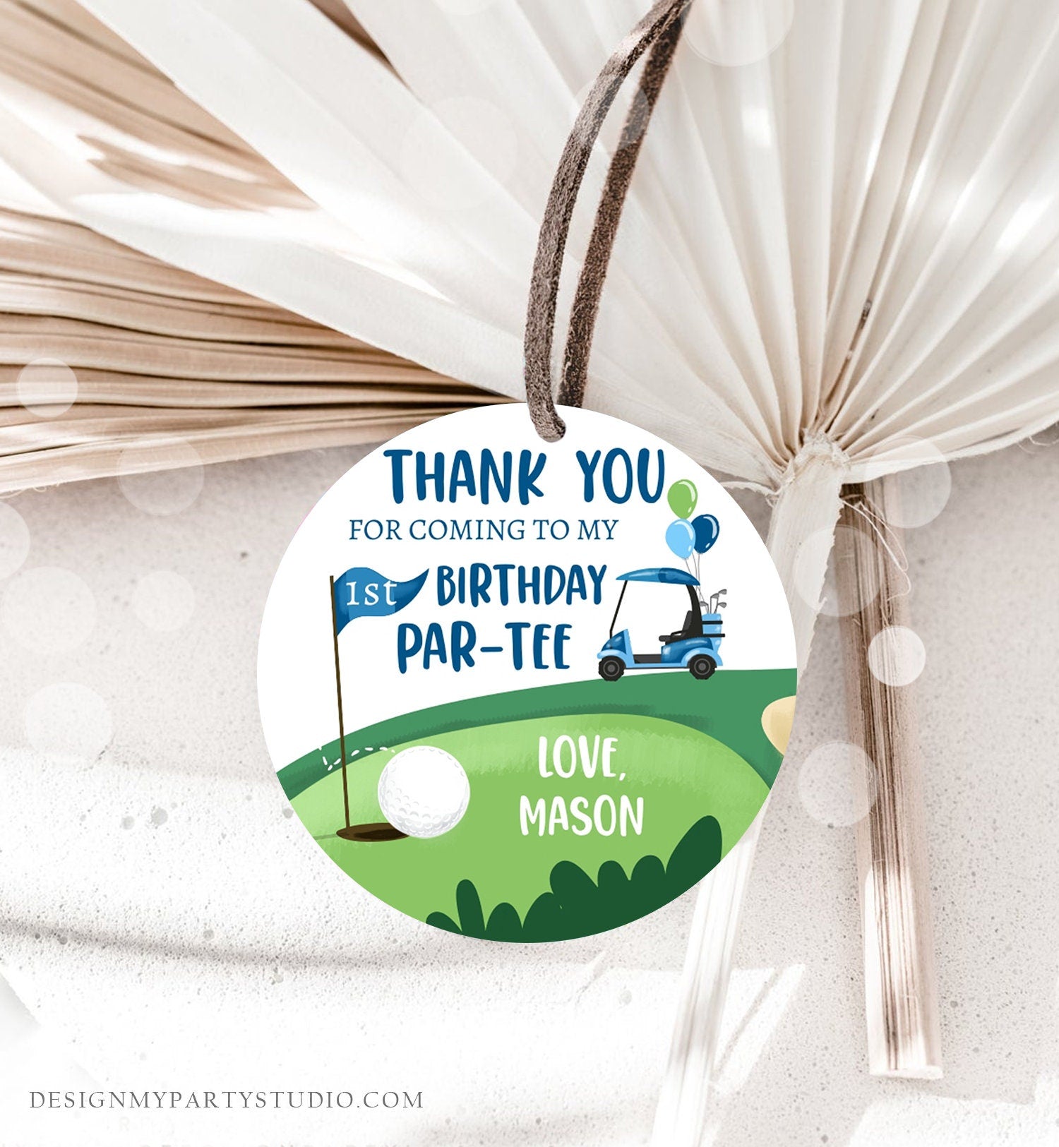 Editable Golf Favor Tags Golf Thank You Par-tee Stickers Golfing Birthday Hole in One 1st Birthday Boy Gift Tag Download Corjl Template 0405