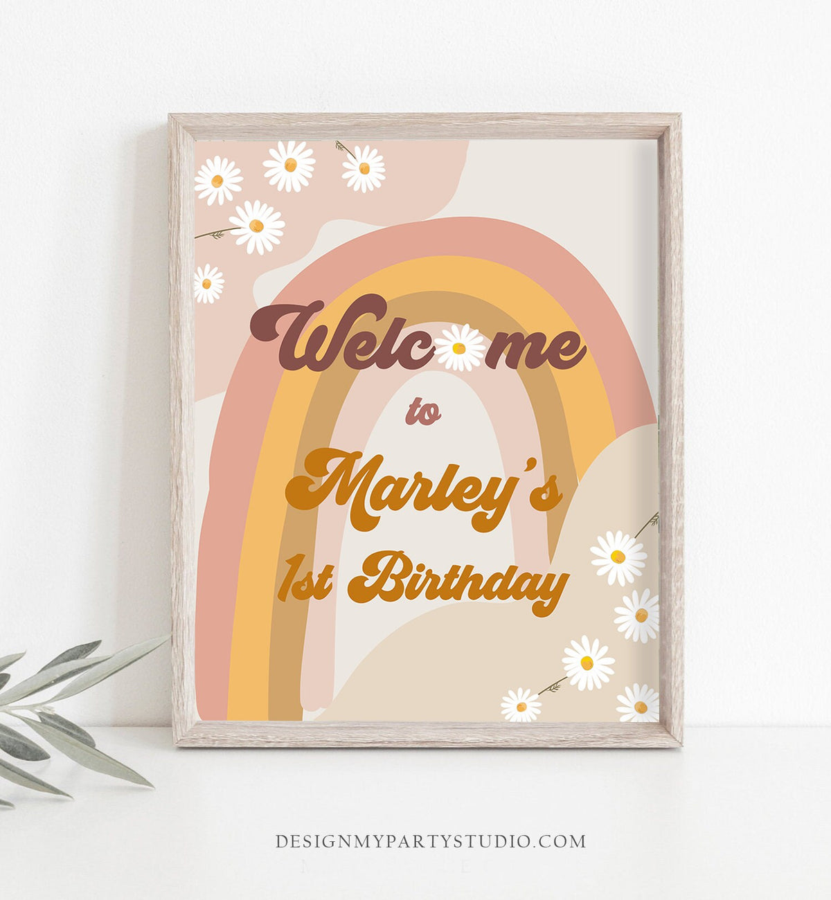 Editable Groovy Birthday Welcome Sign Floral Boho Birthday Welcome Retro 70&#39;s Peace Love Seventies Download Template Corjl PRINTABLE 0428