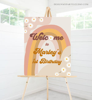 Editable Groovy Birthday Welcome Sign Floral Boho Birthday Welcome Retro 70's Peace Love Seventies Download Template Corjl PRINTABLE 0428