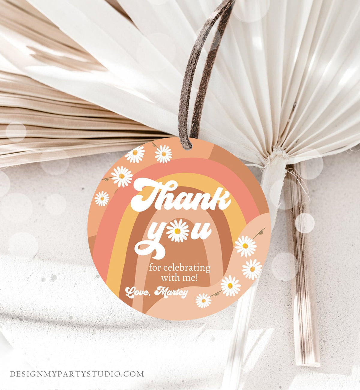 Editable Retro Daisy Favor Tag Groovy Birthday Thank You Gift Sticker Festival Gift 70s Hippie Digital Download Template Printable 0428