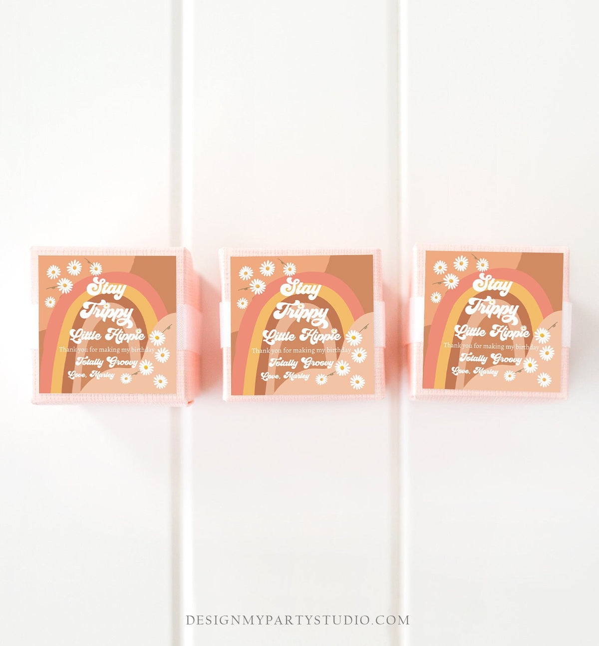 Editable Groovy 1st Favor Tag Retro Daisy Birthday Thank You Sticker Festival 70s Stay Trippy Hippie Digital Template Printable 0428