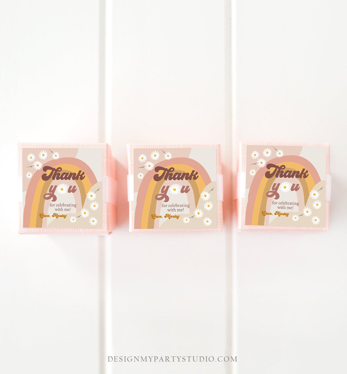 Editable Retro Daisy Favor Tag 1st 2nd Groovy Birthday Thank You Sticker Festival Gift 70s Floral Hippie Digital Template Printable 0428