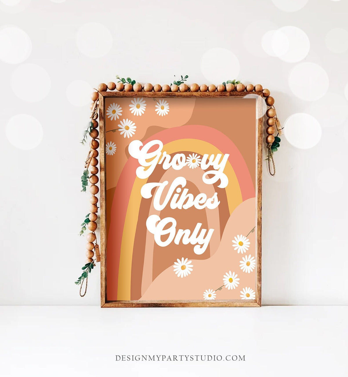 Groovy Vibes Only Sign Retro Daisy Birthday Sign Groovy Floral 70&#39;s Birthday Party Decor Boho Flower Power Instant Download PRINTABLE 0428