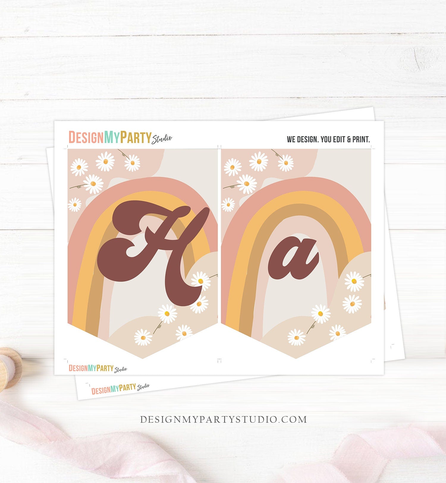 Happy Birthday Banner Daisy Birthday Banner Girl Groovy Party Decor Boho Retro Floral 70's Hippie Decor Digital Download Printable 0428