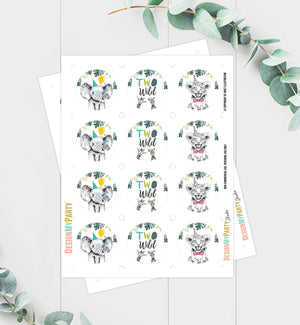 Party Animals Cupcake Toppers Favor Tags Birthday Party Decoration Safari Animals Zoo 2nd Birthday Two Wild download Digital PRINTABLE 0322