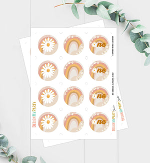 Groovy First Birthday Cupcake Toppers Favor Tags Retro Daisy Birthday Party Decor One Flower Power Festival Download Digital PRINTABLE 0428