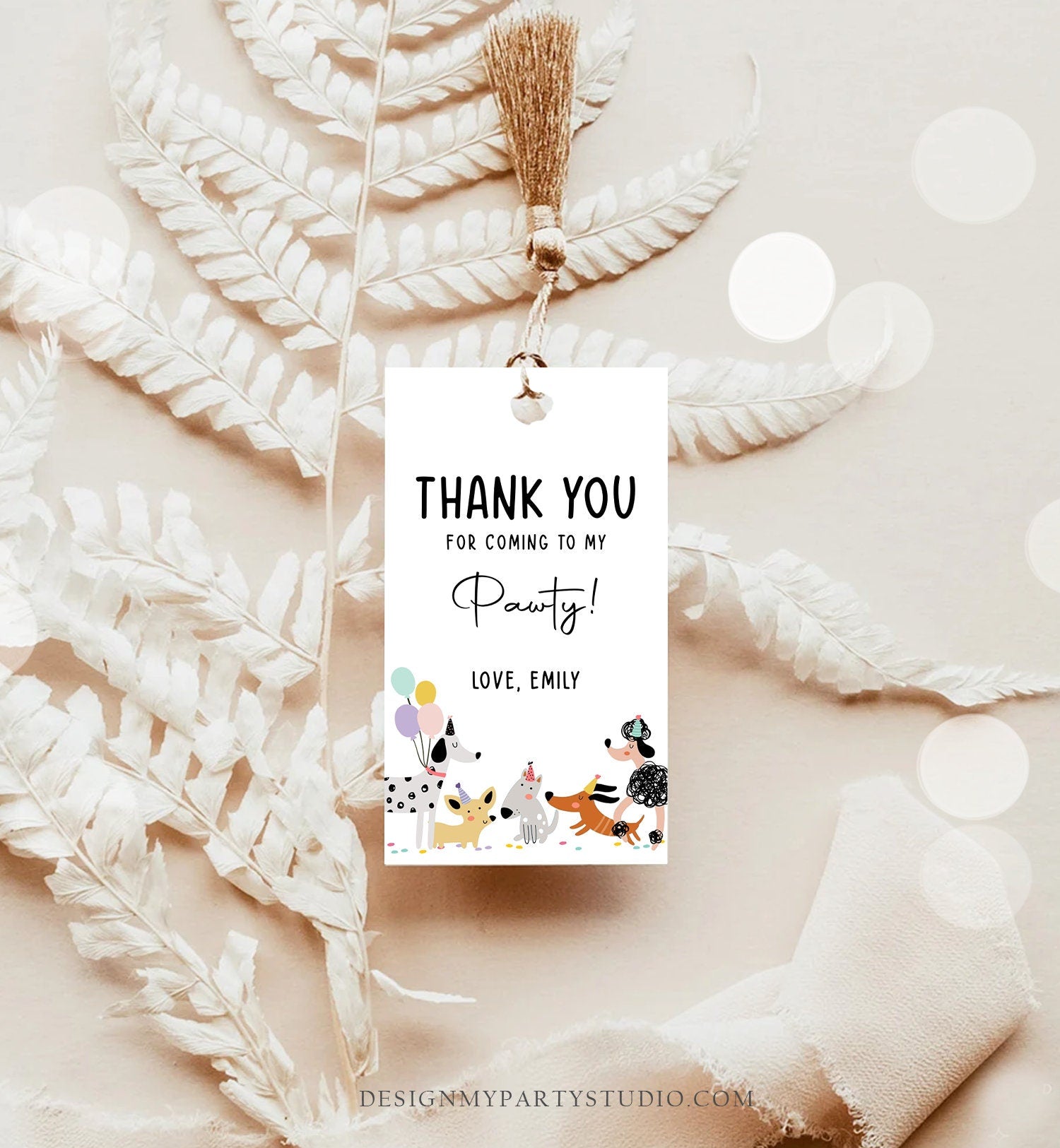 Editable Dog Favor tags Puppy Dog Birthday Thank you tag Girl Pink Puppies Pup Pet Animal Dog Themed Modern Template PRINTABLE Corjl 0429