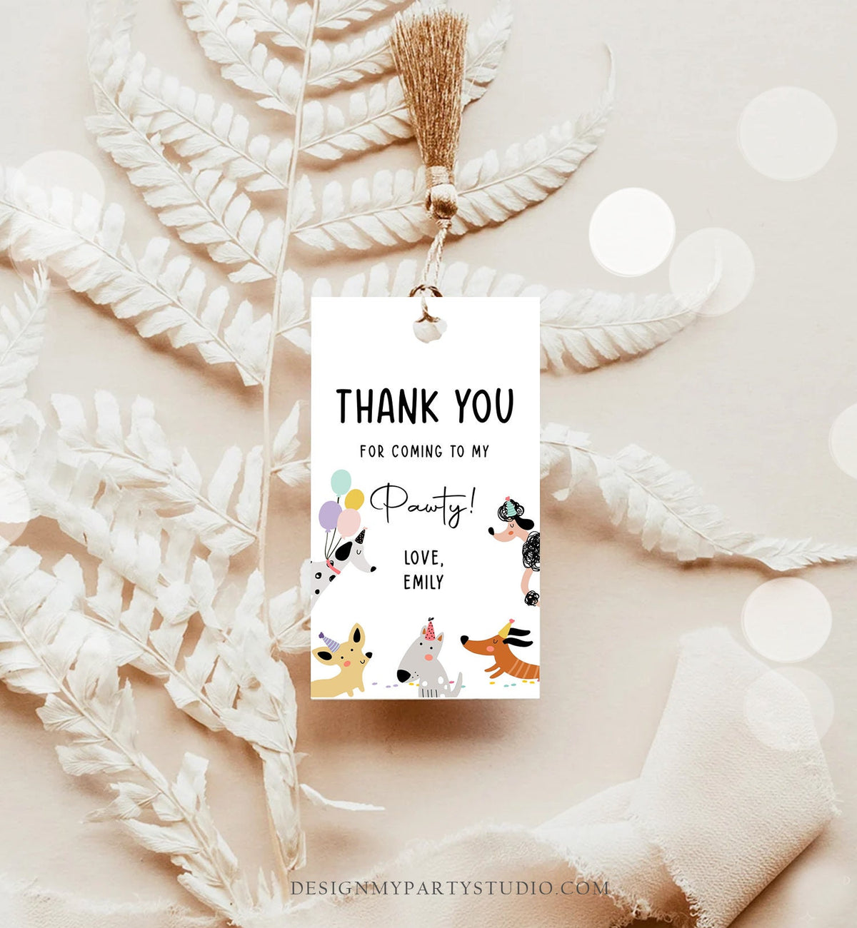 Editable Dog Favor tags Puppy Dog Birthday Thank you tag Girl Pink Puppies Pup Pet Animal Dog Themed Modern Digital Template Printable 0429