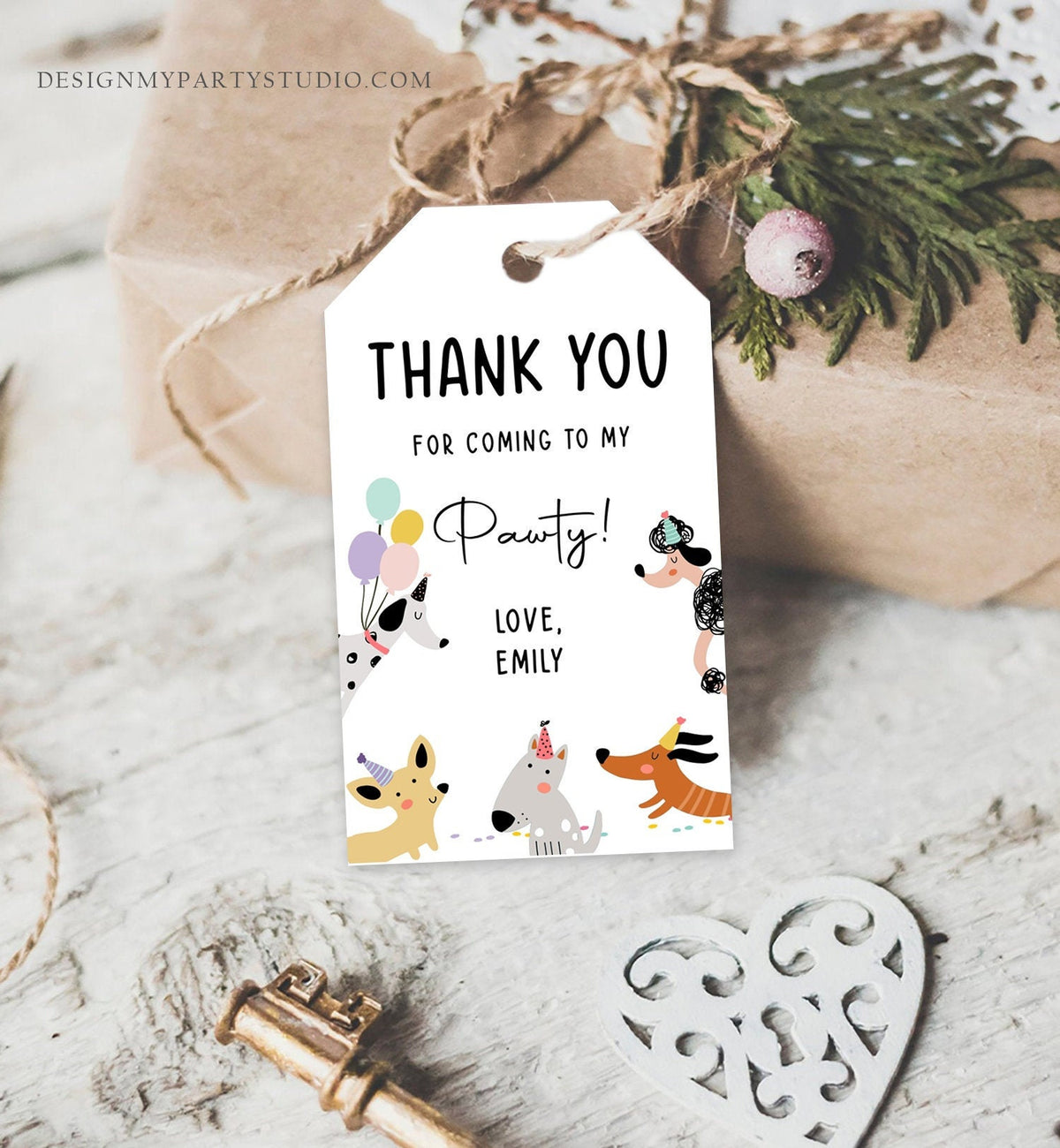 Editable Dog Favor tags Puppy Dog Birthday Thank you tag Girl Pink Puppies Pup Pet Animal Dog Themed Modern Digital Template Printable 0429