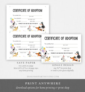 Pet Adoption Certificate Puppy Adoption Dog Birthday Party Adopt A Pet Girl Pink Vet Puppy Adoption Instant Download Digital PRINTABLE 0429
