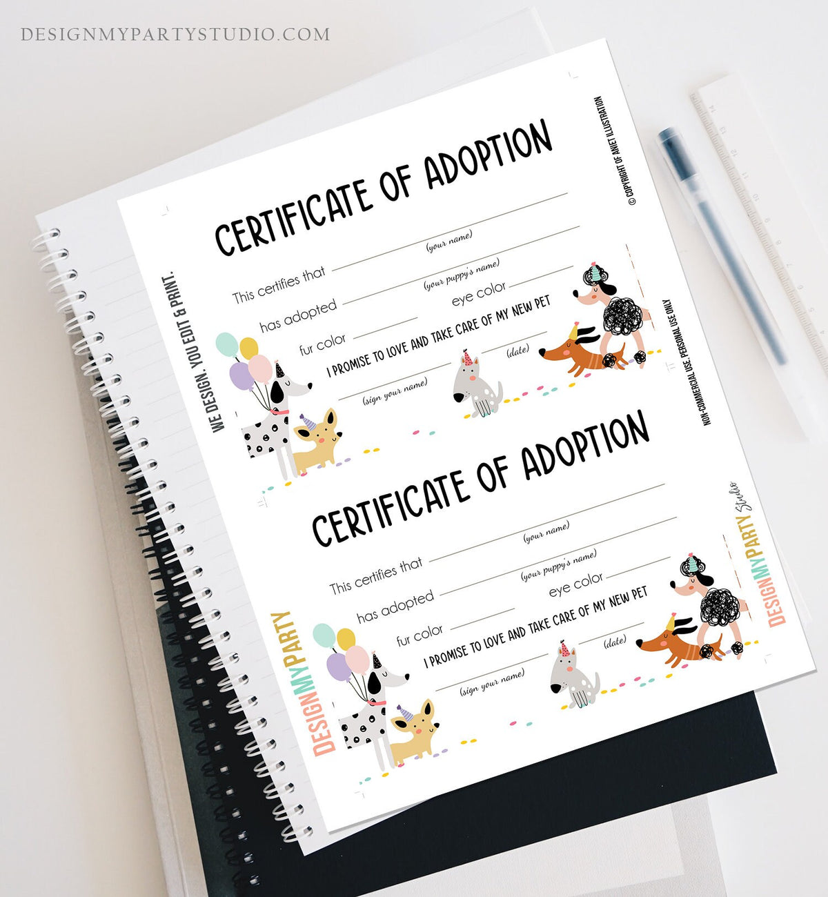 Pet Adoption Certificate Puppy Adoption Dog Birthday Party Adopt A Pet Girl Pink Vet Puppy Adoption Instant Download Digital PRINTABLE 0429