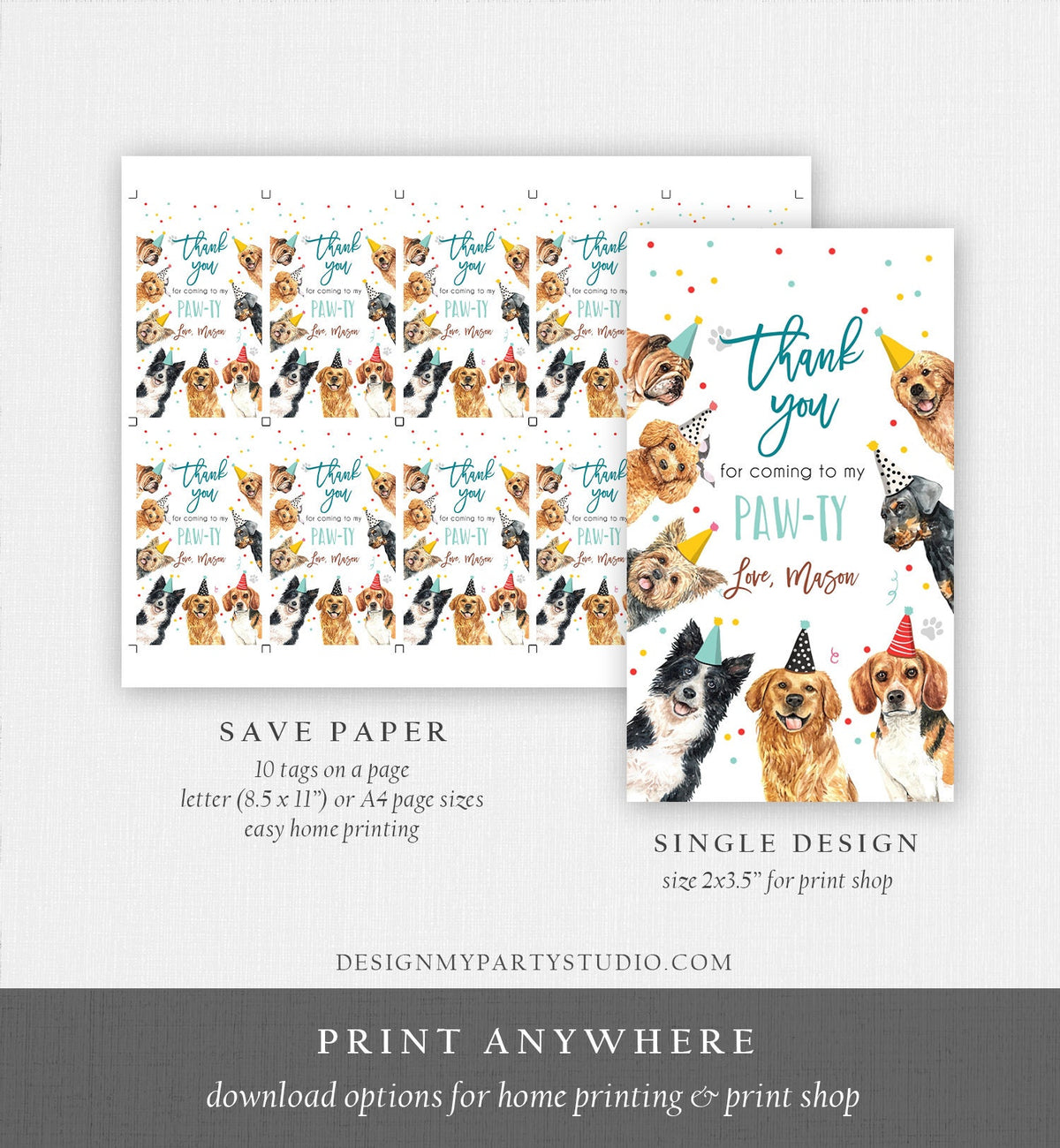 Editable Puppy Favor tags Puppy Dog Birthday Thank you tag Boy Puppies Pup Pet Vet Animal Doggy Shelter Template PRINTABLE Corjl 0384