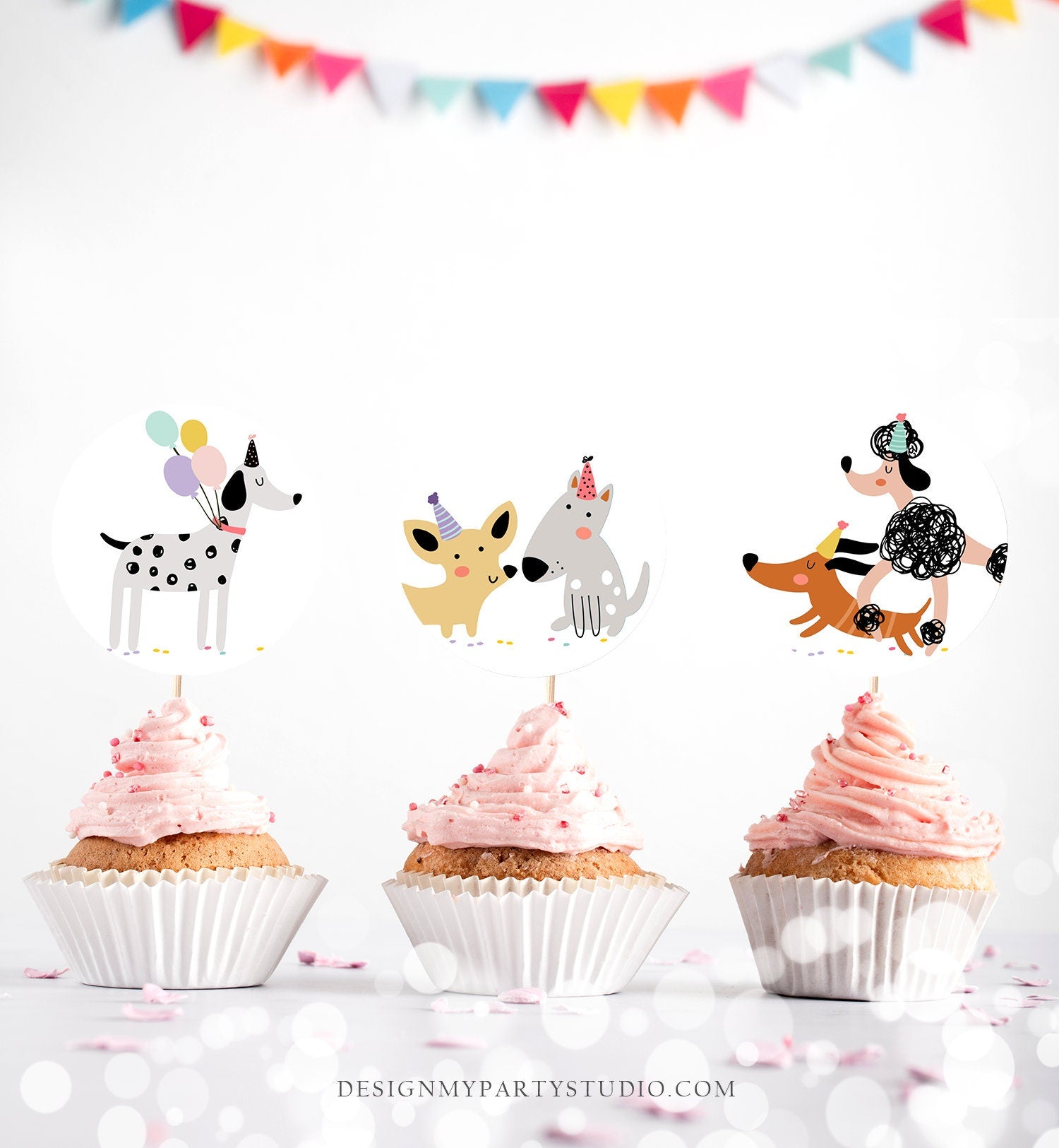 Puppy Dog Cupcake Toppers Puppy Favor Tags Puppy Birthday Dog Pink Girl Pet Birthday Party Pup Puppies Decor Digital Download Printable 0429