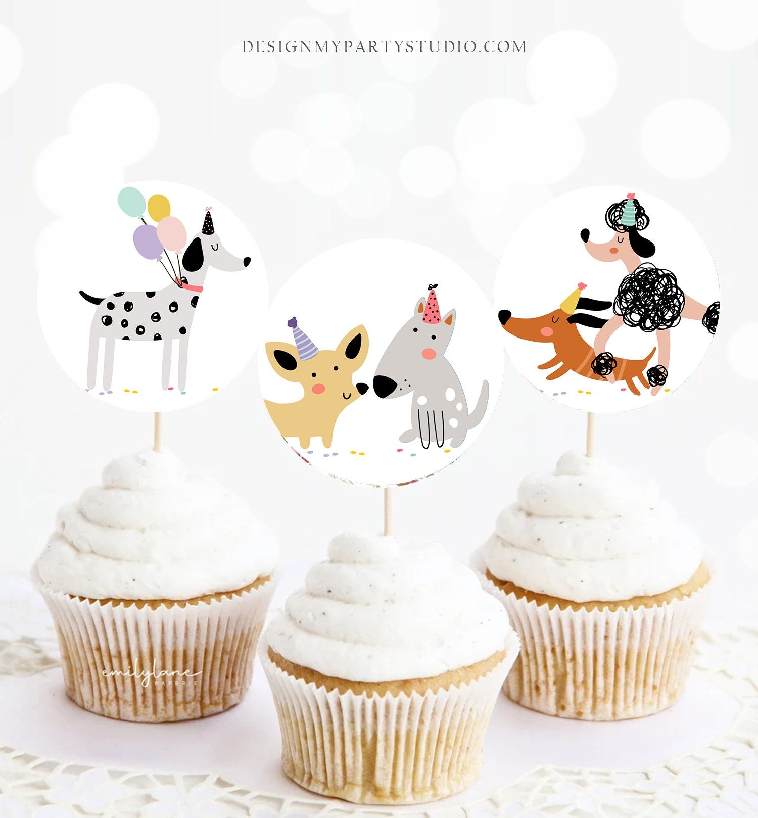 Puppy Dog Cupcake Toppers Puppy Favor Tags Puppy Birthday Dog Pink Girl Pet Birthday Party Pup Puppies Decor Digital Download Printable 0429