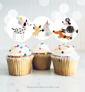 Puppy Dog Cupcake Toppers Puppy Favor Tags Puppy Birthday Dog Pink Girl Pet Birthday Party Pup Puppies Decor Download Digital PRINTABLE 0429