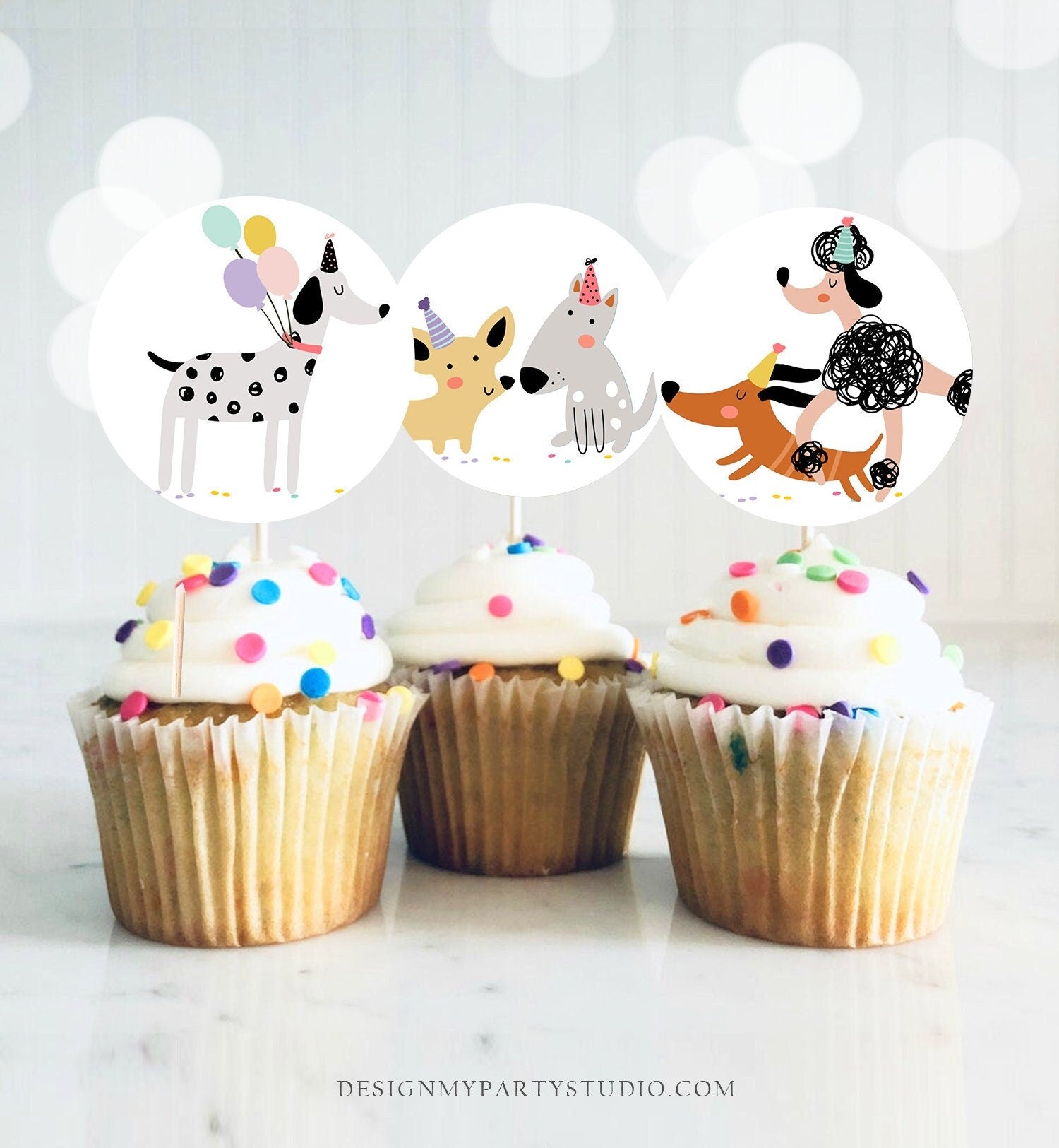 Puppy Dog Cupcake Toppers Puppy Favor Tags Puppy Birthday Dog Pink Girl Pet Birthday Party Pup Puppies Decor Digital Download Printable 0429