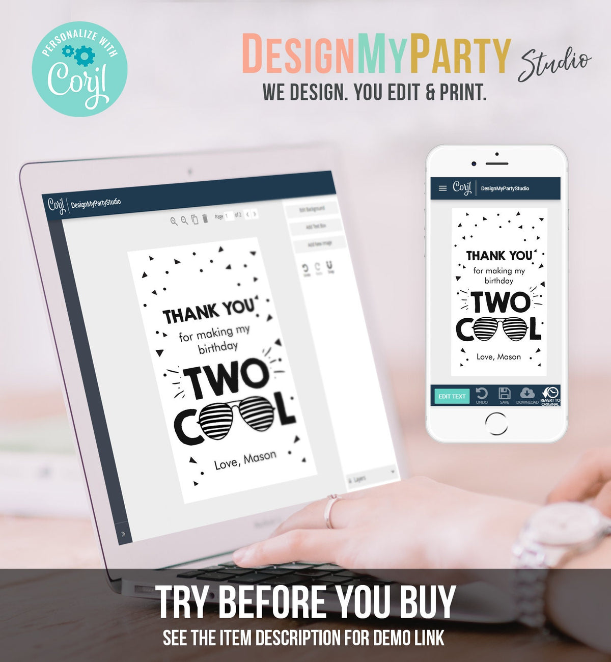 Editable Two Cool Favor Tags Birthday Thank You Tags Boy Second Birthday 2nd Gift Tags Sunglasses Pilot Corjl Template Printable 0136