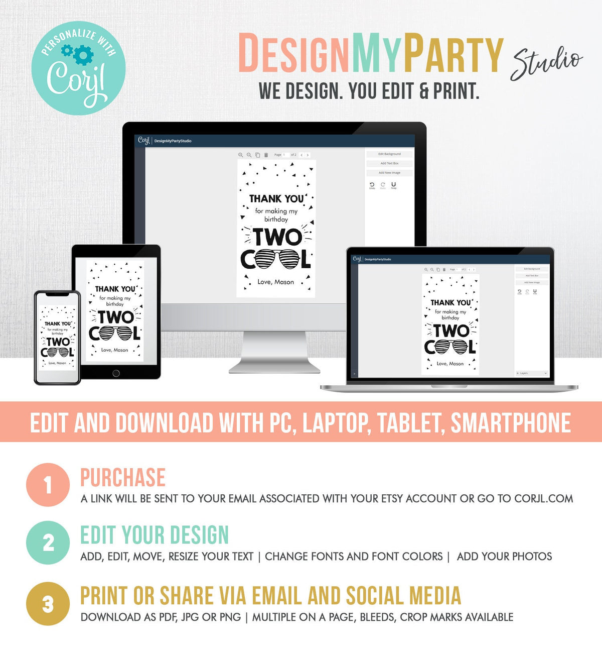 Editable Two Cool Favor Tags Birthday Thank You Tags Boy Second Birthday 2nd Gift Tags Sunglasses Pilot Corjl Template Printable 0136